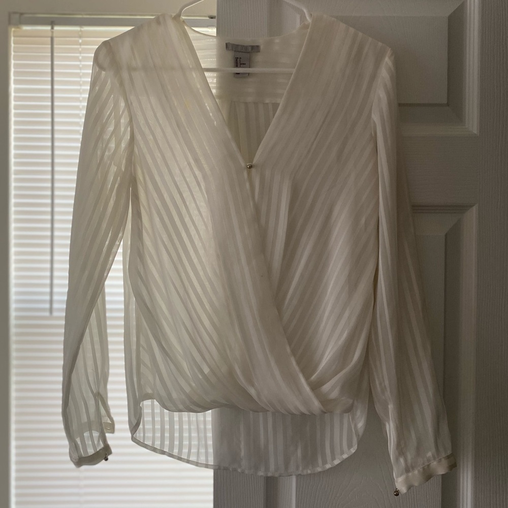 Sheer White V Neck Blouse